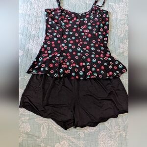 Black Floral Sleepwear Top and Shorts Set. Size M.